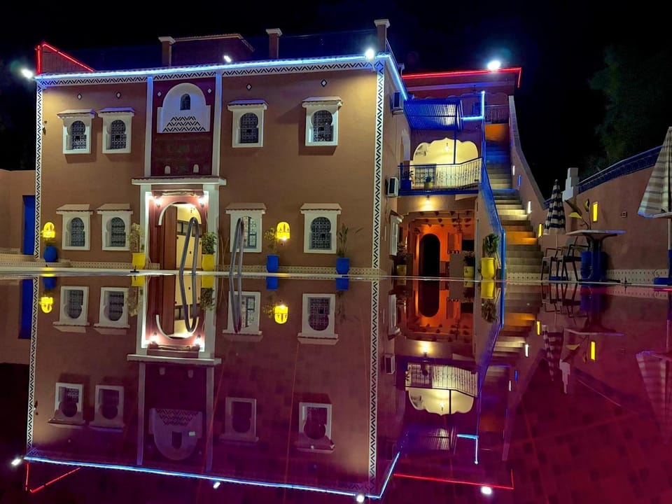 Property building, Night, Pool view, Swimming pool