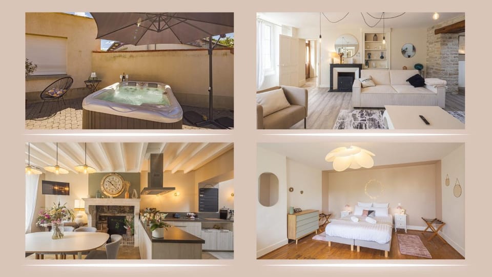 Bed, Hot Tub, Kitchen or kitchenette, Living room, Dining area, Bedroom