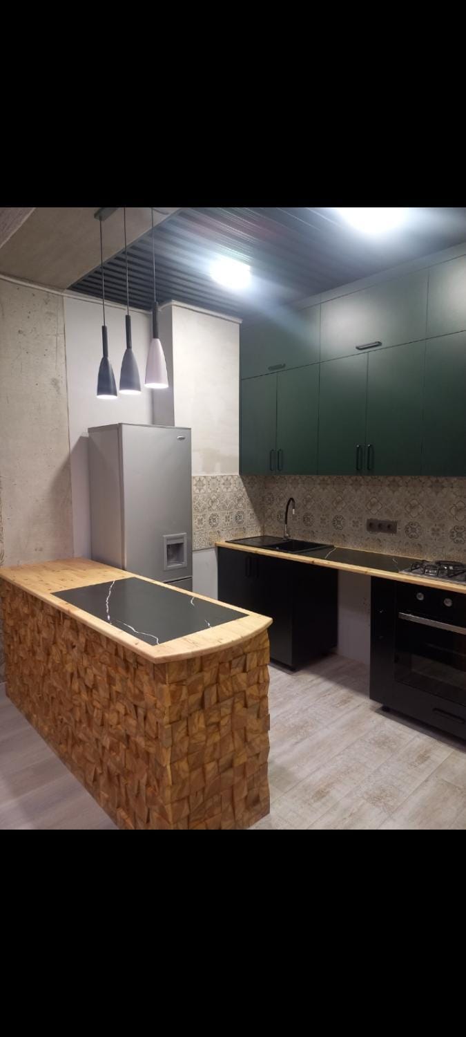 Kitchen or kitchenette, stove