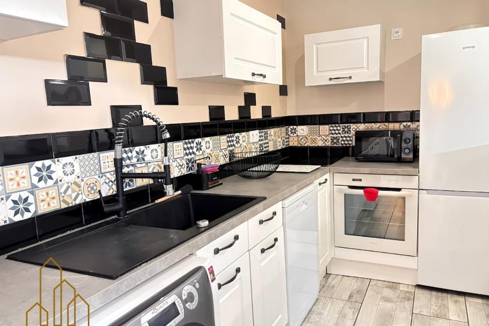 Kitchen or kitchenette, stove