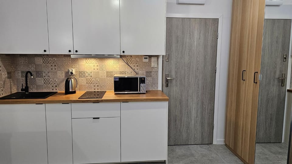 Kitchen or kitchenette, stove