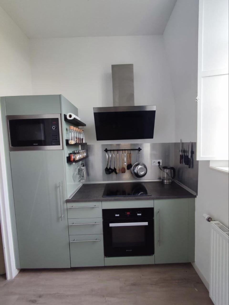 Kitchen or kitchenette, stove