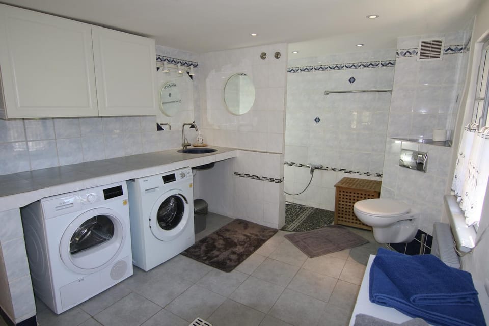 Bathroom, washing machine, dryer