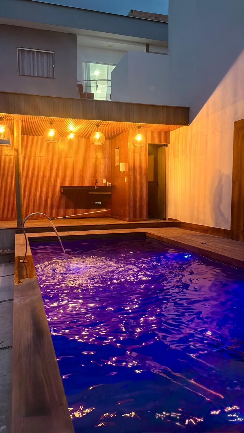 Property building, Night, Swimming pool