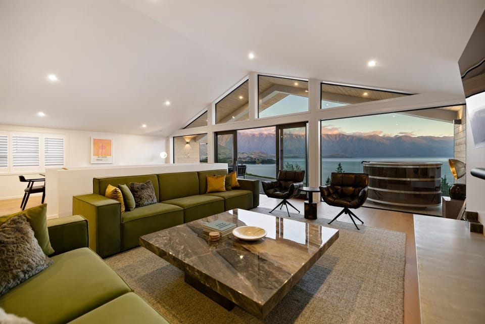 Living room, Seating area, Lake view, Mountain view