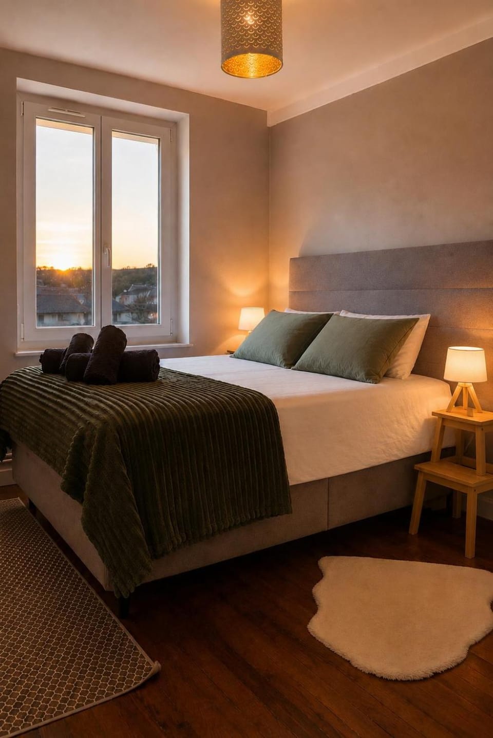 Bed, Photo of the whole room, Bedroom, storage, towels