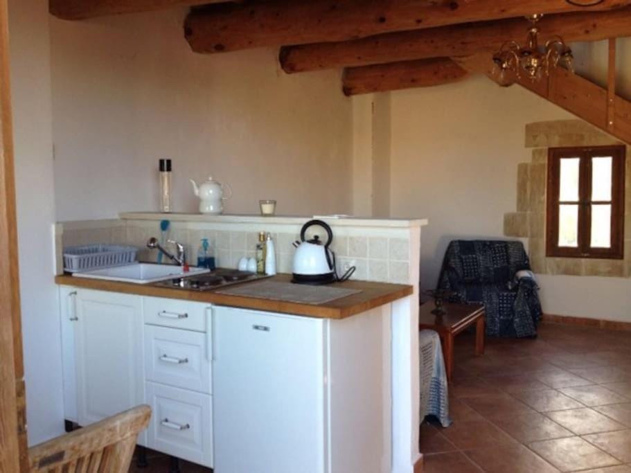 Kitchen or kitchenette, stove