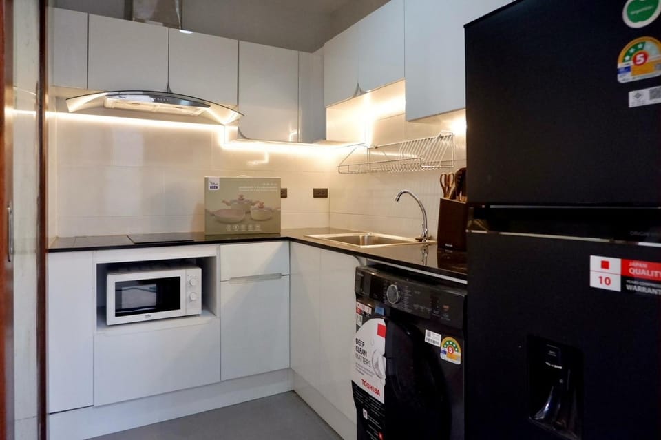 Kitchen or kitchenette, stove