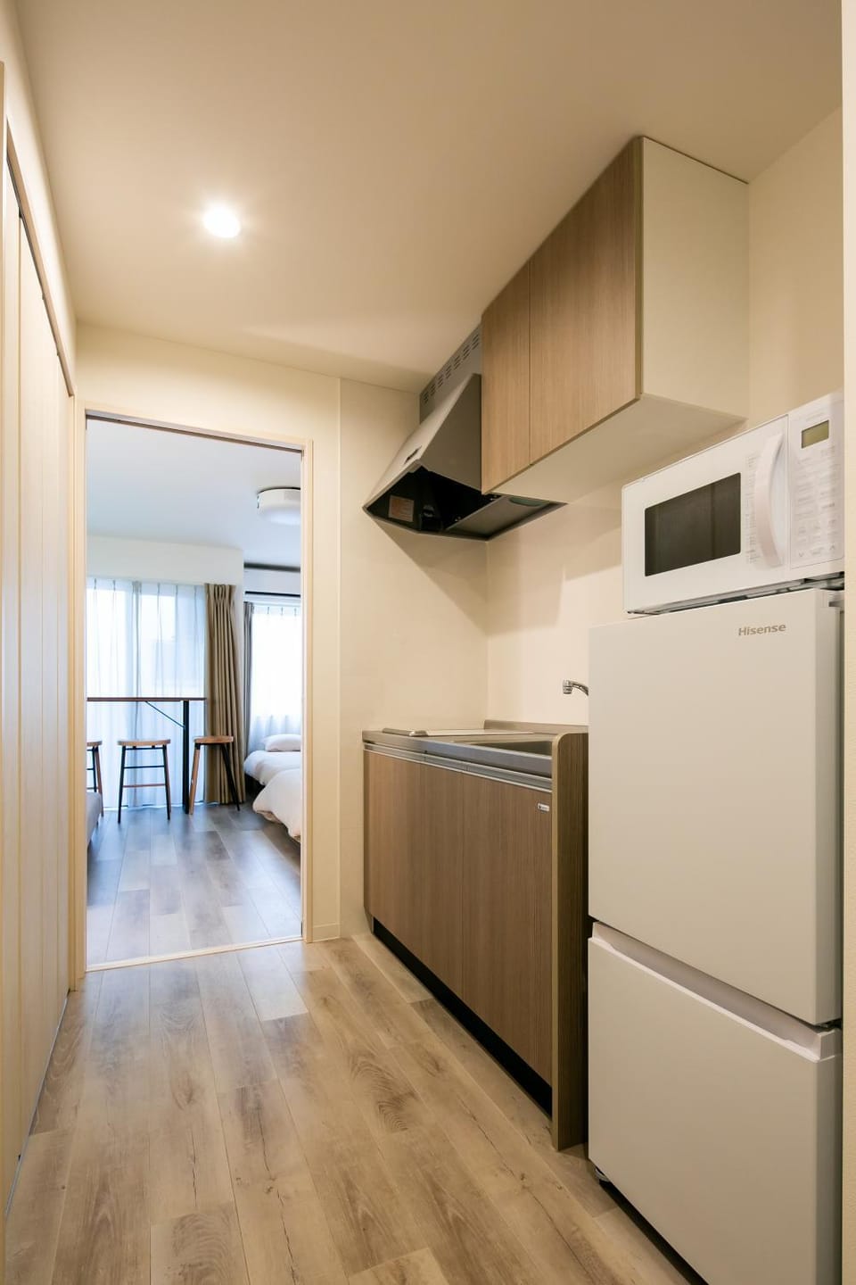 Kitchen or kitchenette, microwave