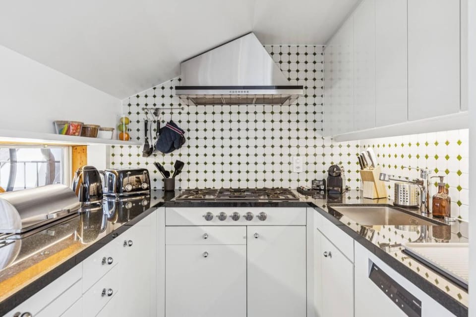 Kitchen or kitchenette, dishwasher, stove