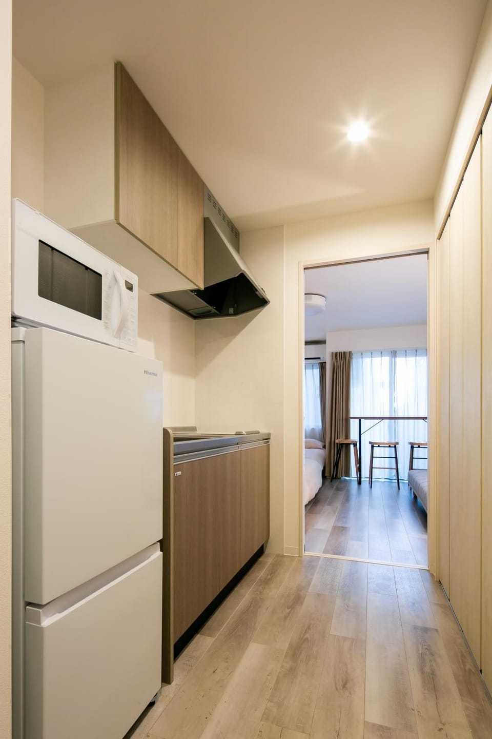 Kitchen or kitchenette, microwave