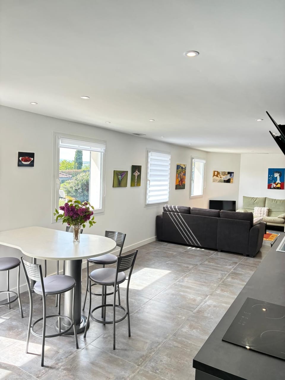 TV and multimedia, Kitchen or kitchenette, Living room, Seating area, Dining area