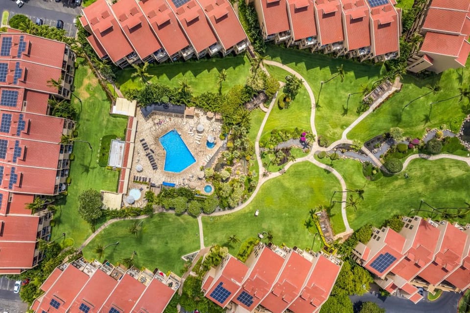 Property building, Day, Neighbourhood, Natural landscape, Bird's eye view, Pool view, Street view, Swimming pool