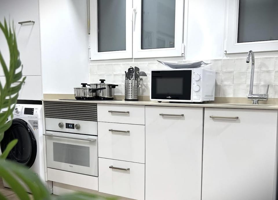 Kitchen or kitchenette, microwave