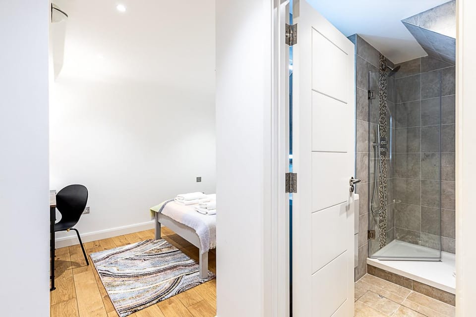 Shower, Bed, Bathroom, Bedroom