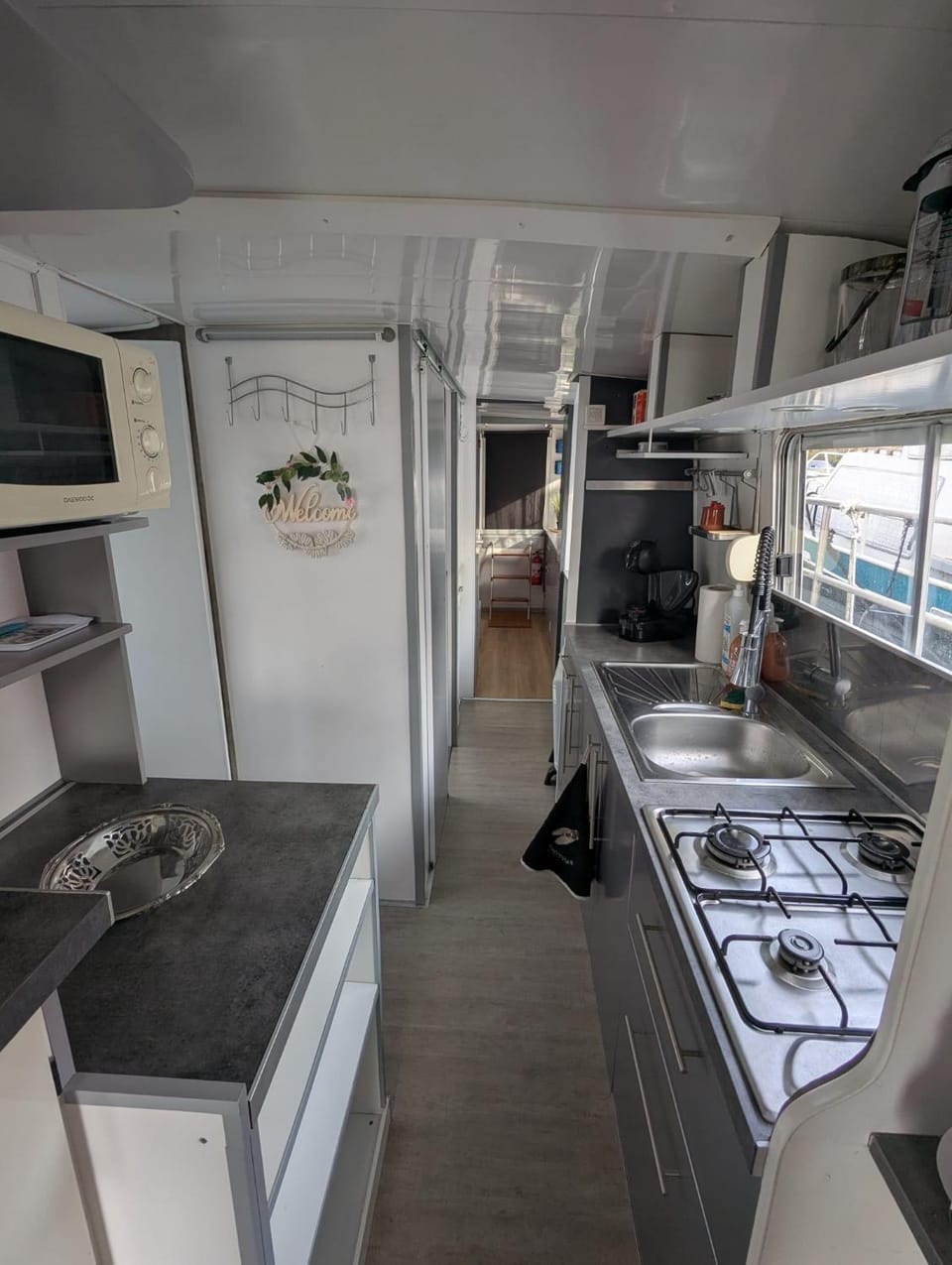 Kitchen or kitchenette, stove