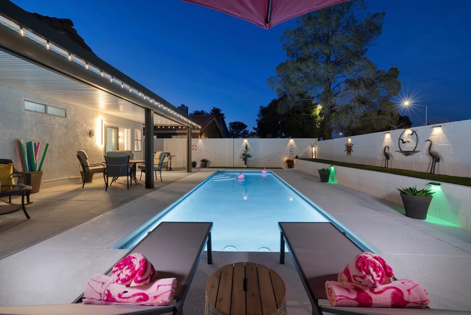 Night, Pool view, Swimming pool