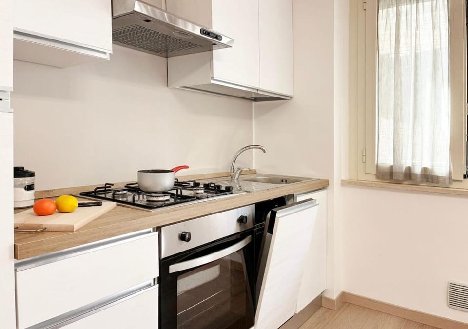 Kitchen or kitchenette, stove