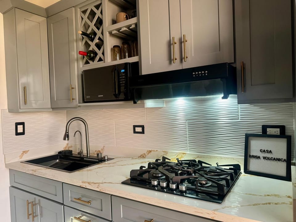 Kitchen or kitchenette, stove, kitchen