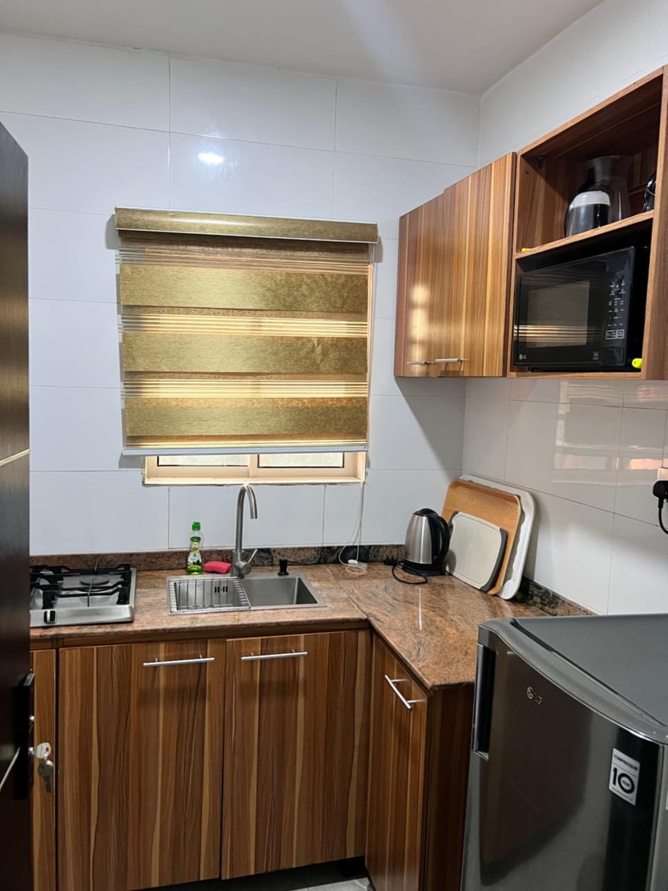 Kitchen or kitchenette, stove