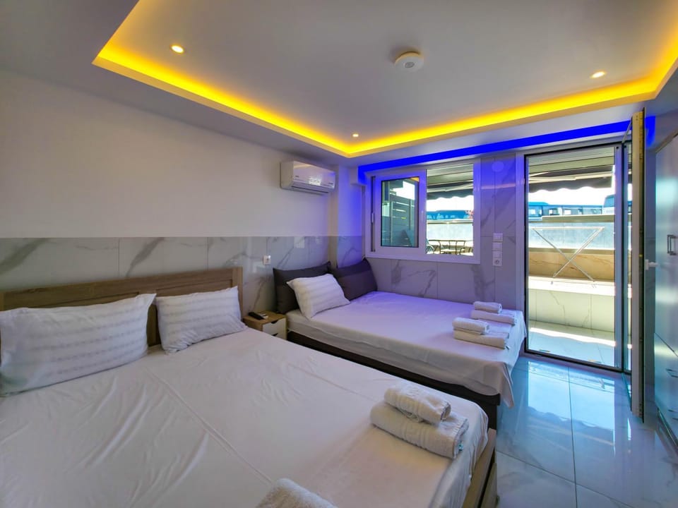 Bed, Photo of the whole room, Bedroom, towels, air conditioner