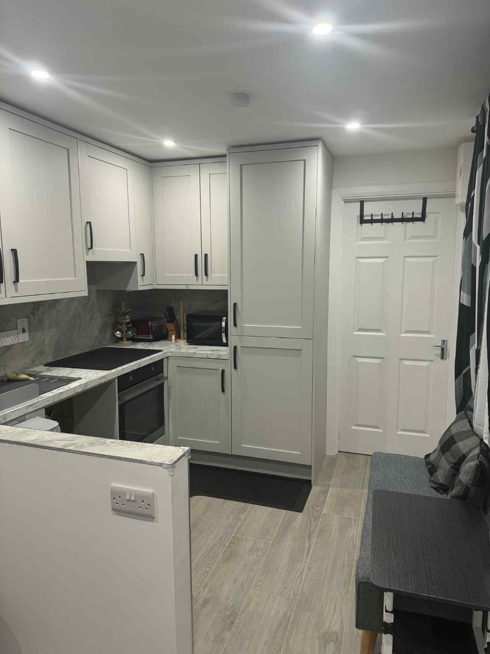 Kitchen or kitchenette, stove