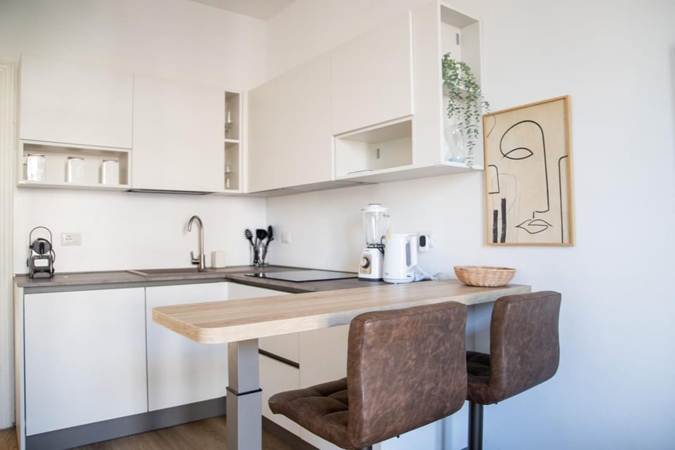 Kitchen or kitchenette, stove