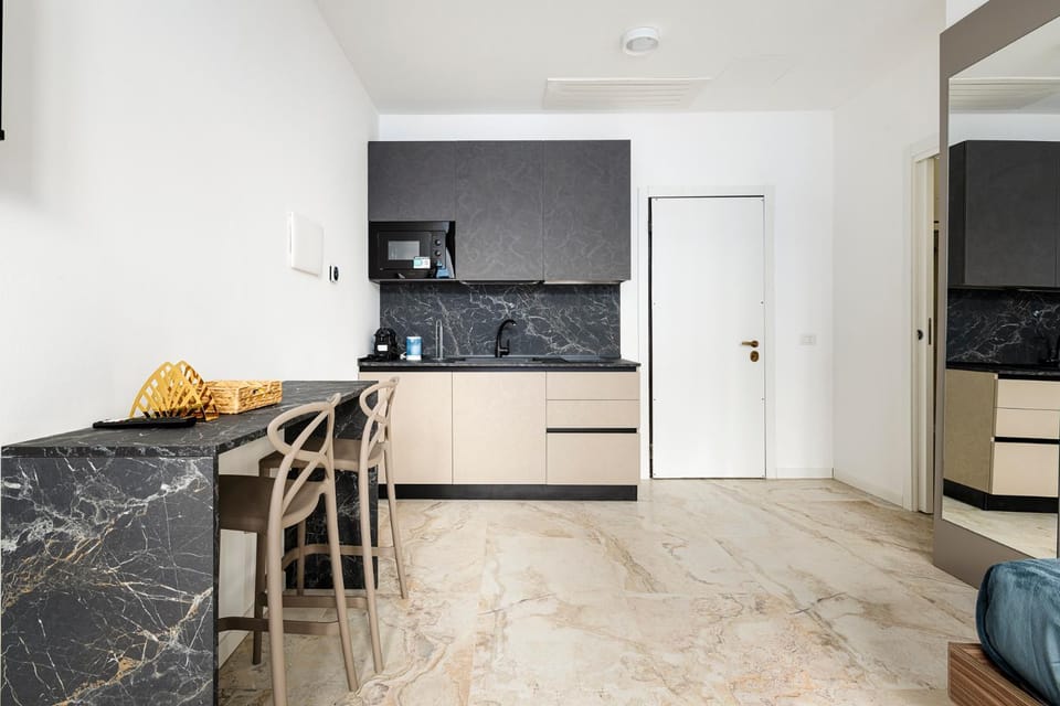 Kitchen or kitchenette, stove
