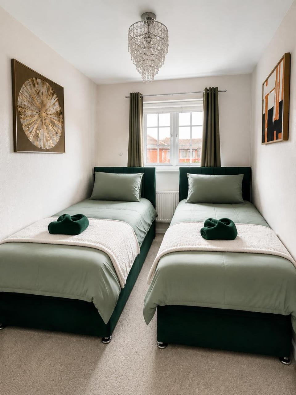 Bed, Bedroom, flat iron, hair dryier, heating, storage, towels
