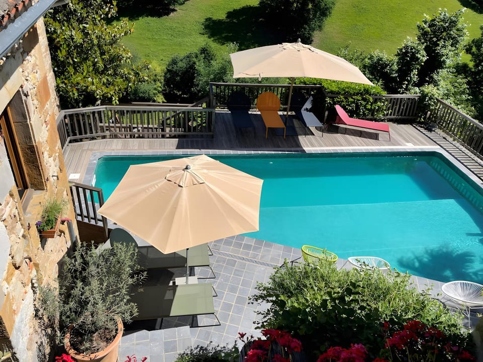 Property building, Living room, Swimming pool