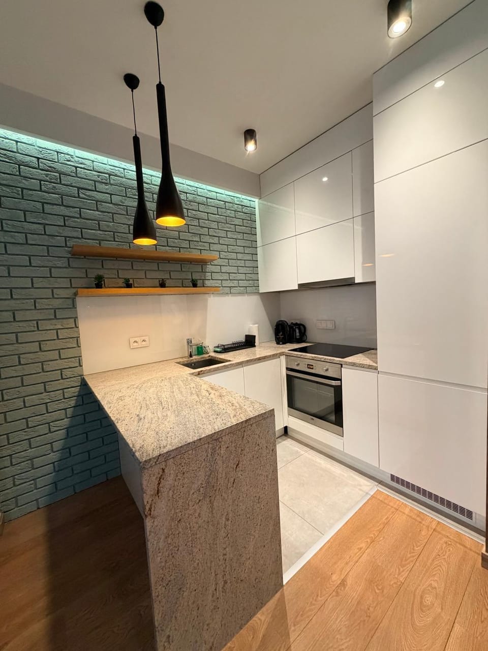 Kitchen or kitchenette, stove