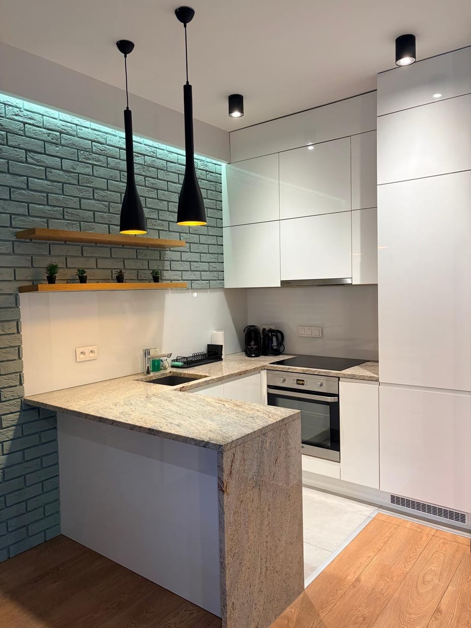 Kitchen or kitchenette, dishwasher, oven