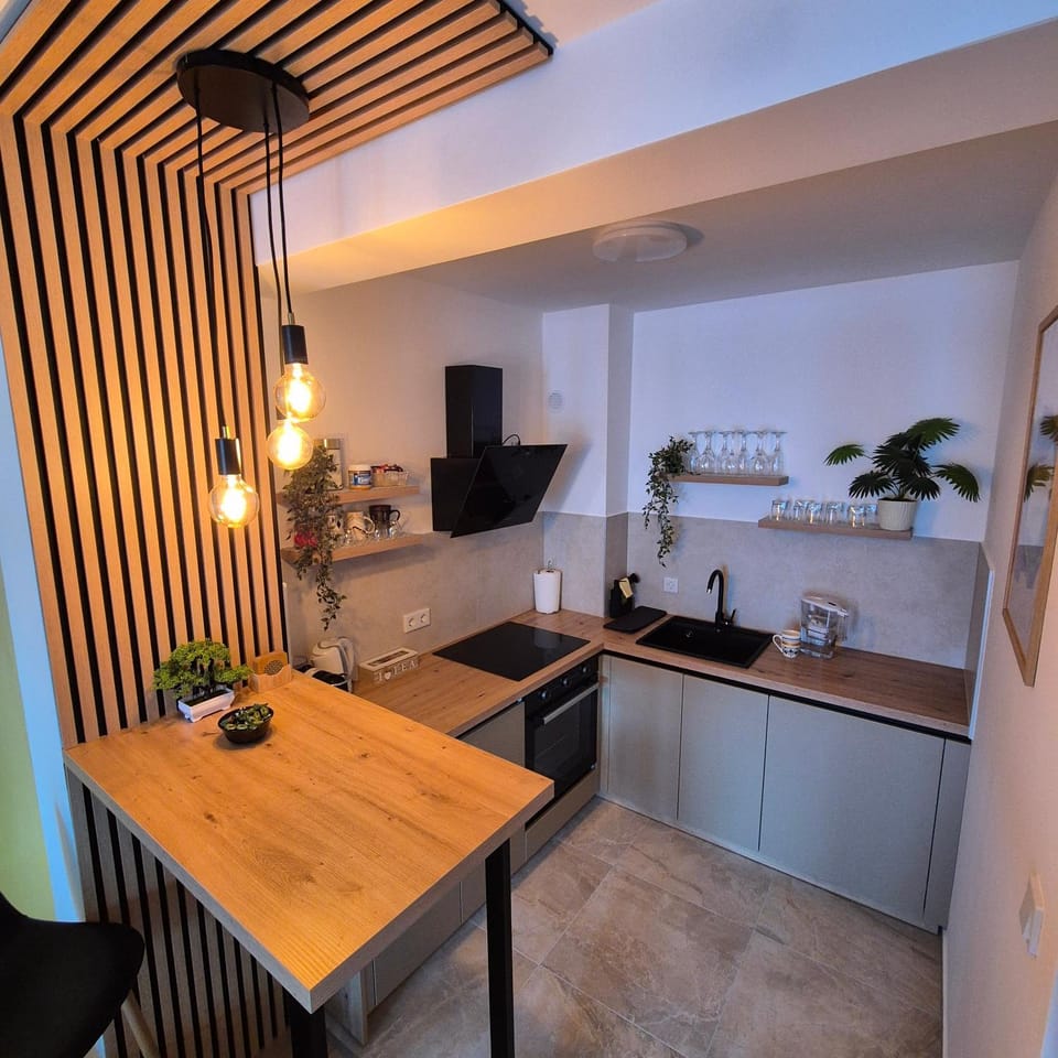 Kitchen or kitchenette, stove