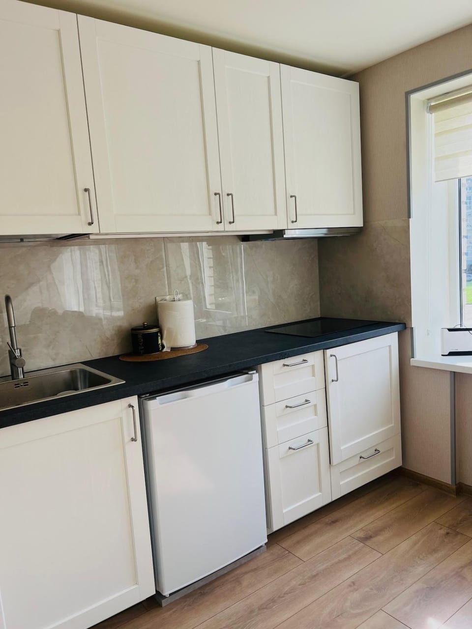 Kitchen or kitchenette, stove