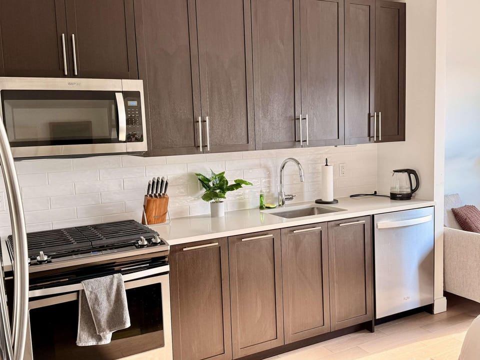 Kitchen or kitchenette, stove