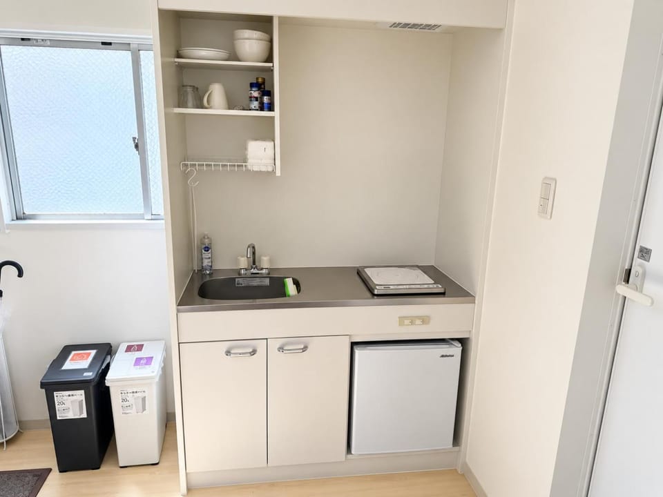 Kitchen or kitchenette, stove