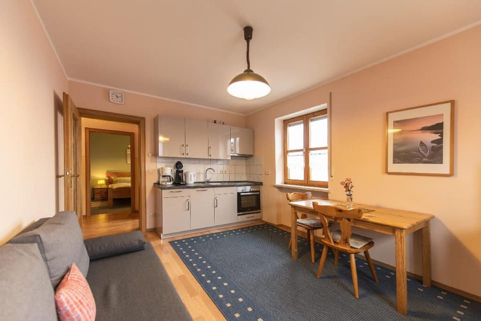 Kitchen or kitchenette, Living room, Seating area, Dining area