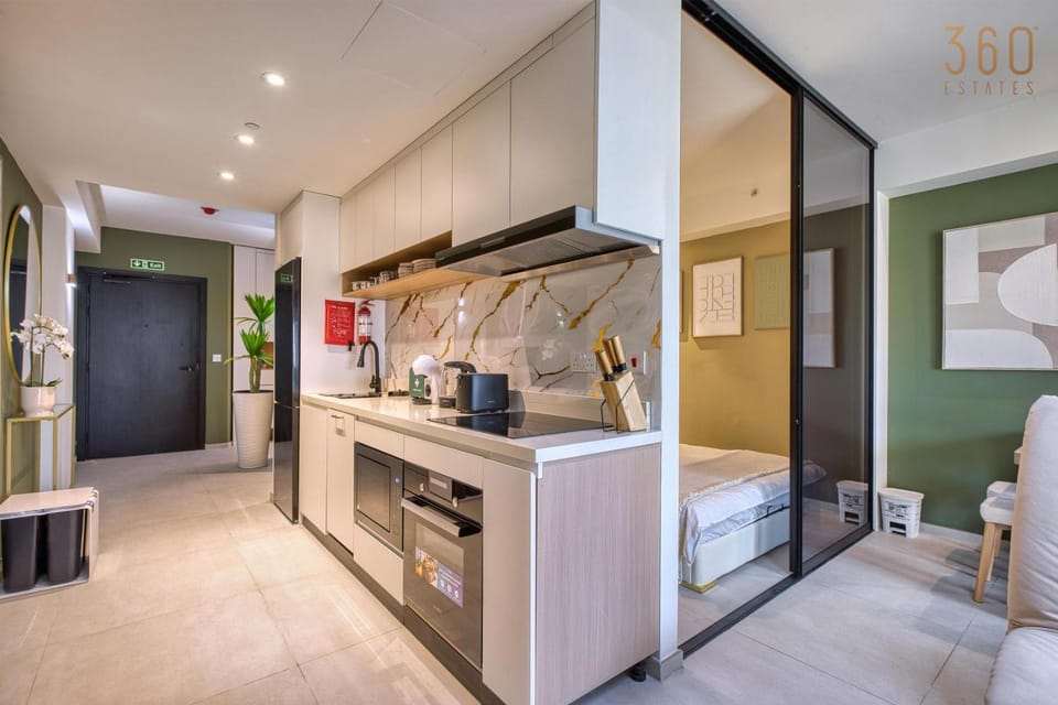 Bed, Kitchen or kitchenette, Photo of the whole room, Bedroom, dishwasher, minibar, oven, stove
