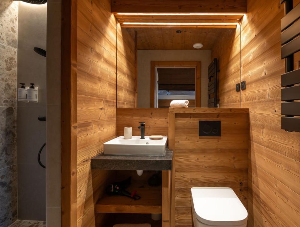 Shower, Toilet, Bathroom, hair dryier, towels