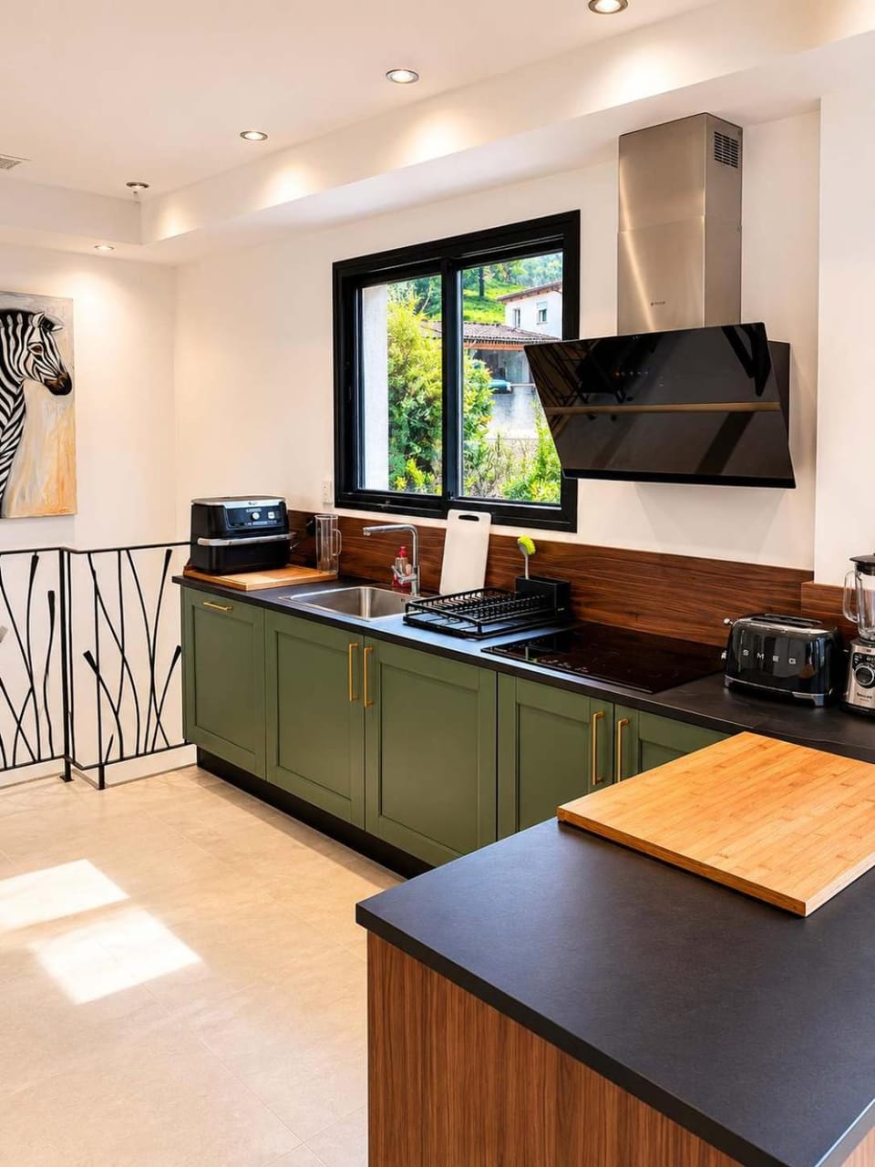 Kitchen or kitchenette, stove