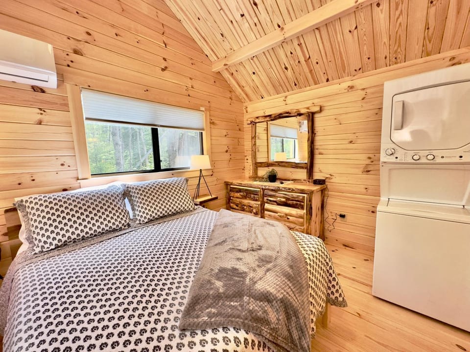 Bed, Bedroom, wardrobe, washing machine, dryer, air conditioner