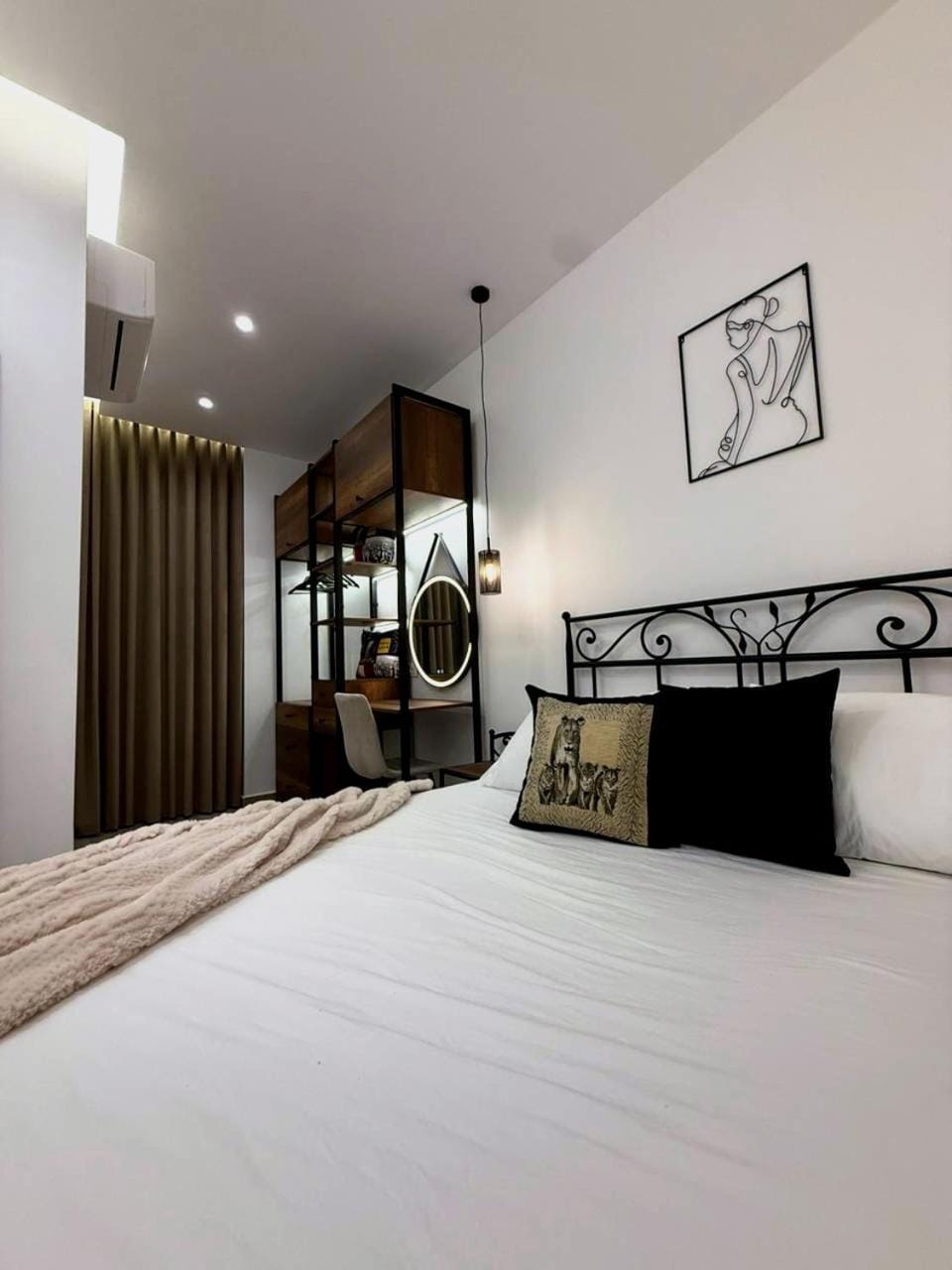 Bedroom, flat iron, hair dryier, wardrobe, air conditioner