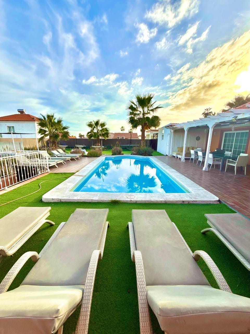 Patio, Pool view, Swimming pool, sunbed