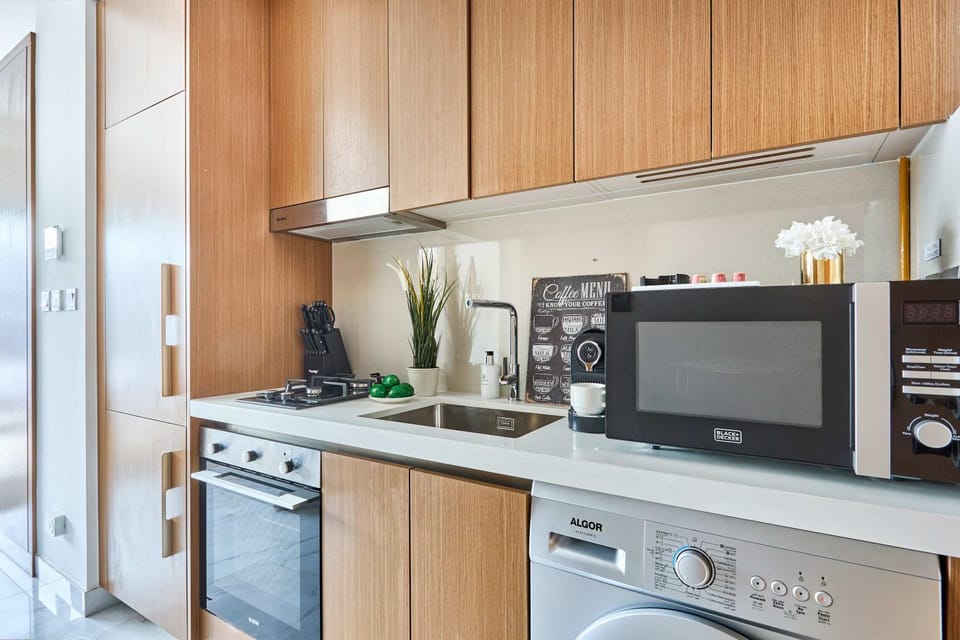 Kitchen or kitchenette, oven, stove, toaster