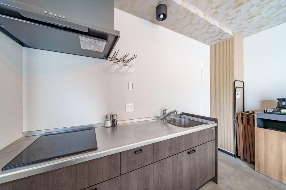 Kitchen or kitchenette, stove