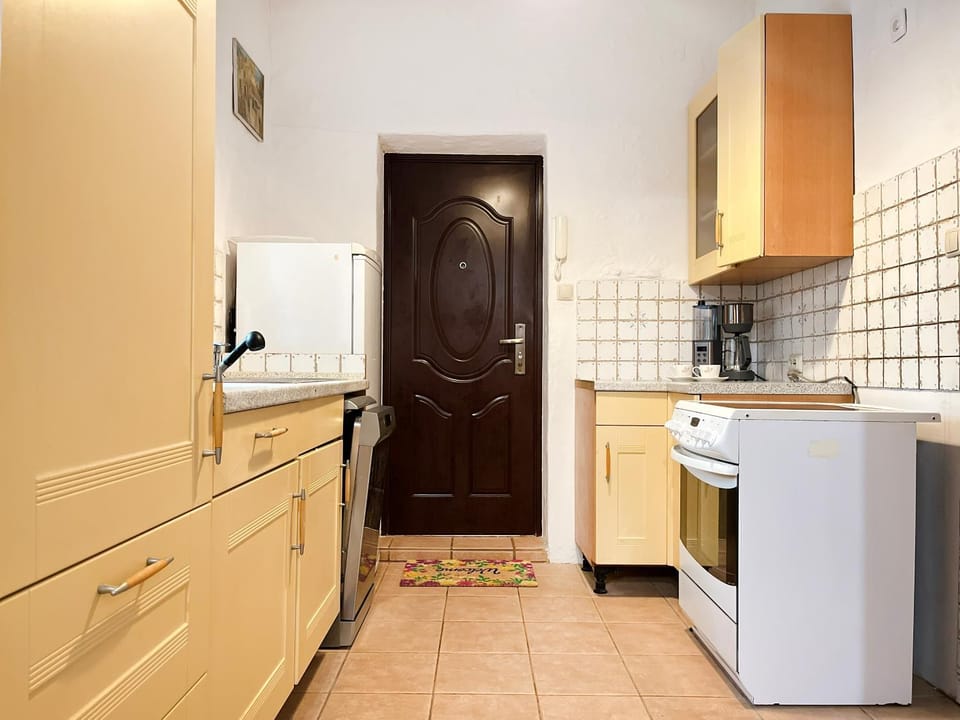 Kitchen or kitchenette, dishwasher, oven, stove