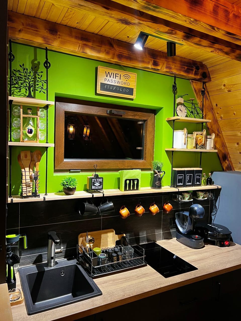 Kitchen or kitchenette, stove
