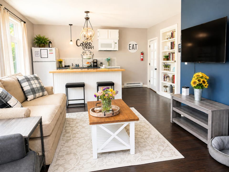 TV and multimedia, Coffee/tea facilities, Kitchen or kitchenette, Living room, Photo of the whole room, Dining area
