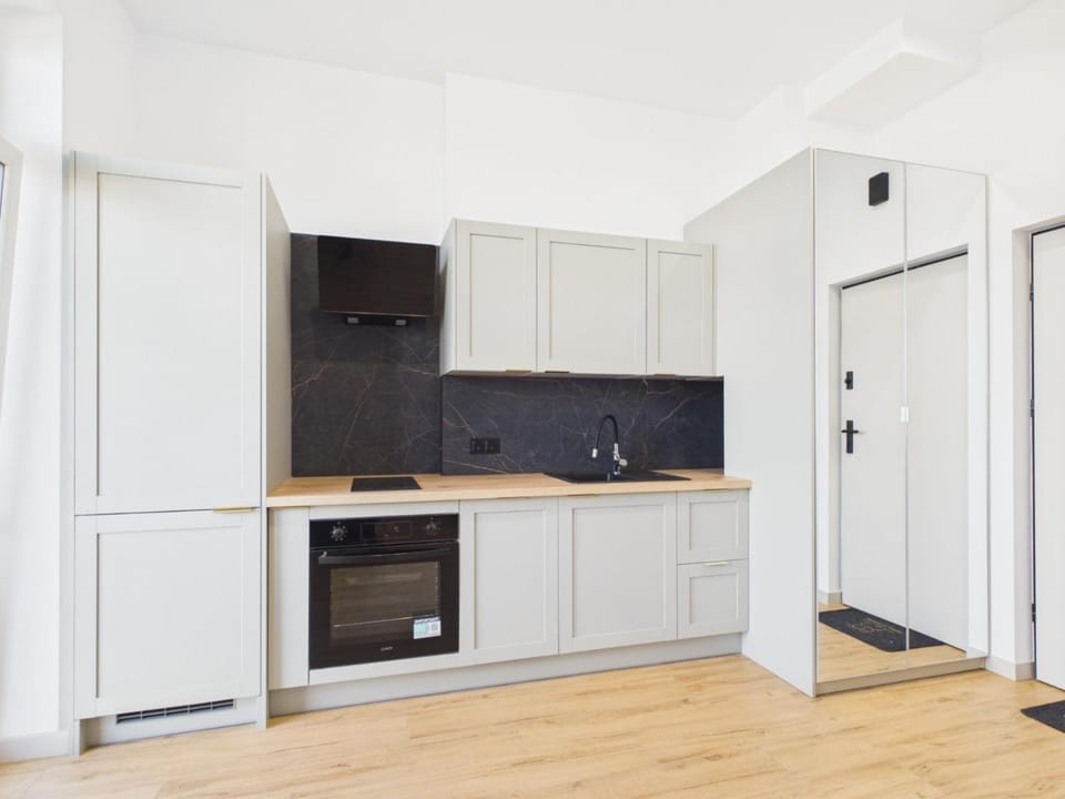 Kitchen or kitchenette, stove