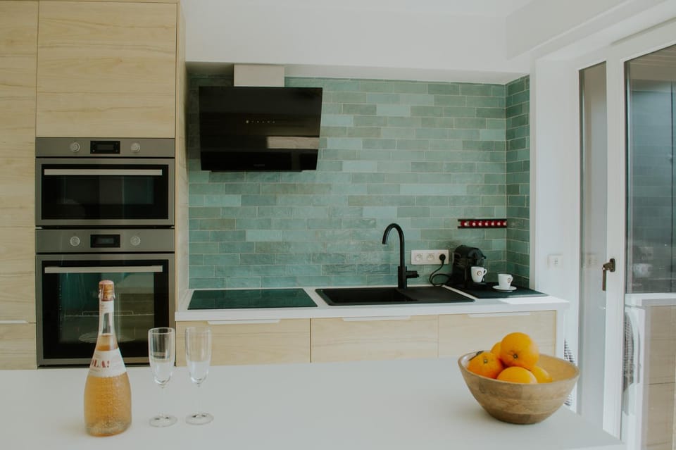 Kitchen or kitchenette, stove